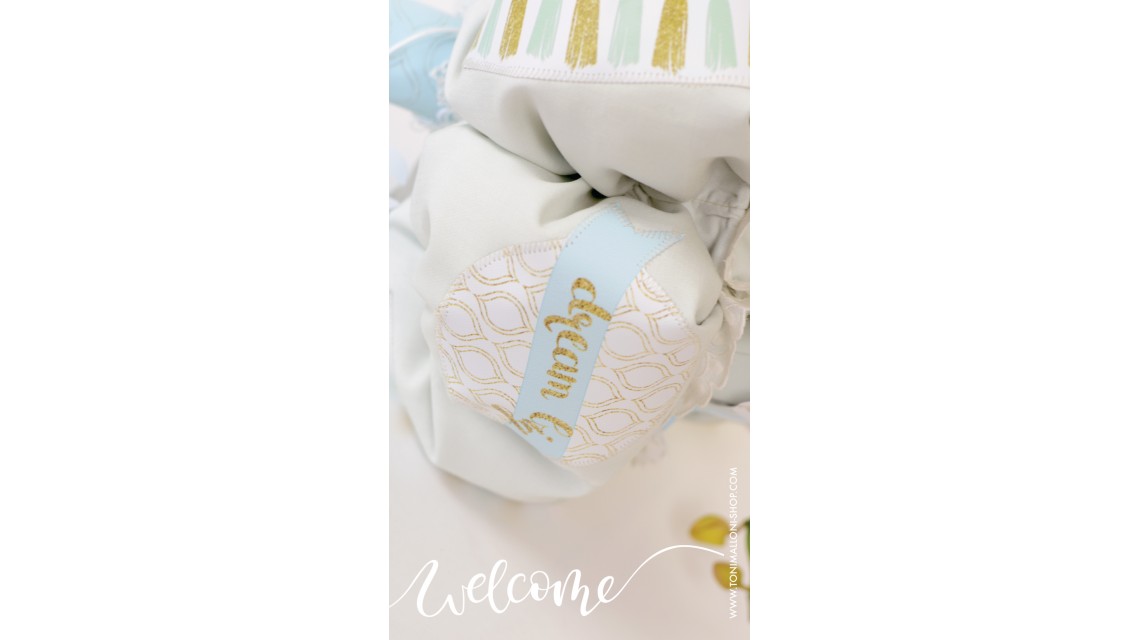 Lumanare de botez cu flori si baloane de aer cald, 65x4 cm, Mint & Gold Balloons  5